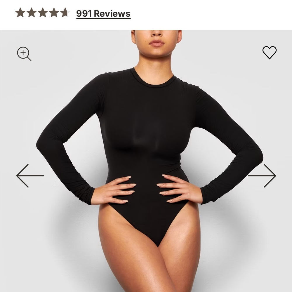 SKIMS Black Fitted Bodysuit with Crew Neckline